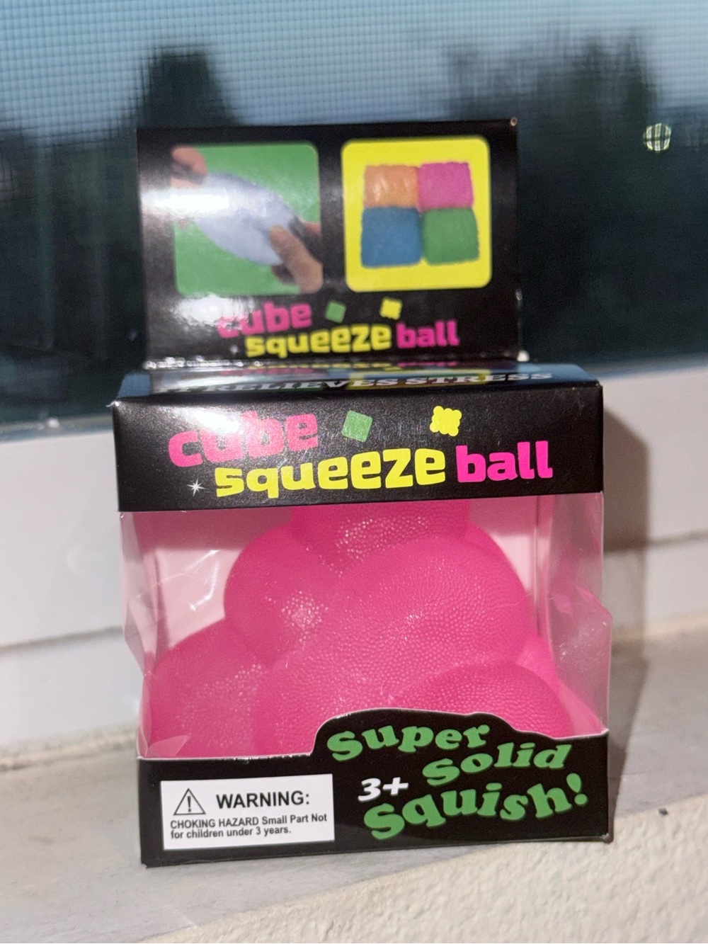 Neon Pink Cube Squeeze Ball - Hot Pink